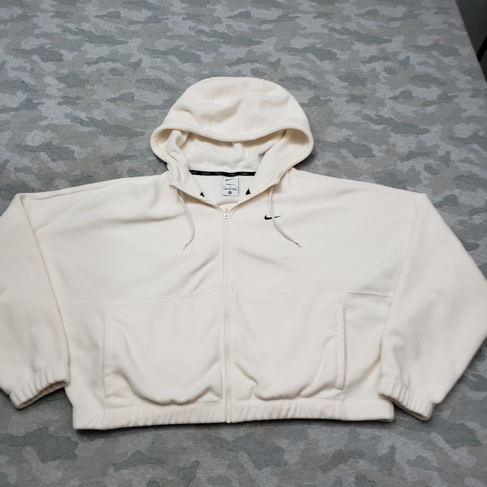 Nike Sweatshirt Womens Medium Beige Crop Hoodie Therma Fit